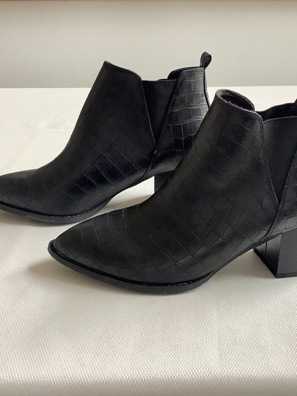 Fashion Ankle Bootie Slip On Black 2" Heel Sz 8 NWOT Pointed Toe Faux Leather